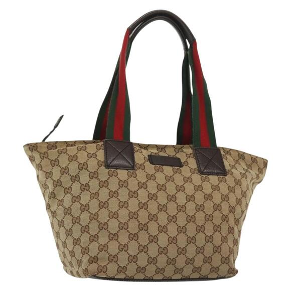 GUCCI GG Canvas Web Sherry Line Tote Bag Beige Green Red - Picture 1 of 16